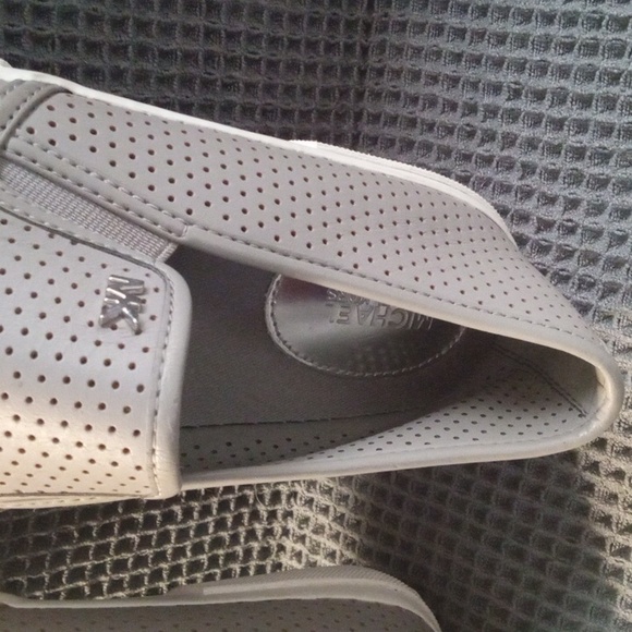 Women's Michael Kors Gray Perforated Leather Slip On Casual Sneaker Shoe - Picture 6 of 9
